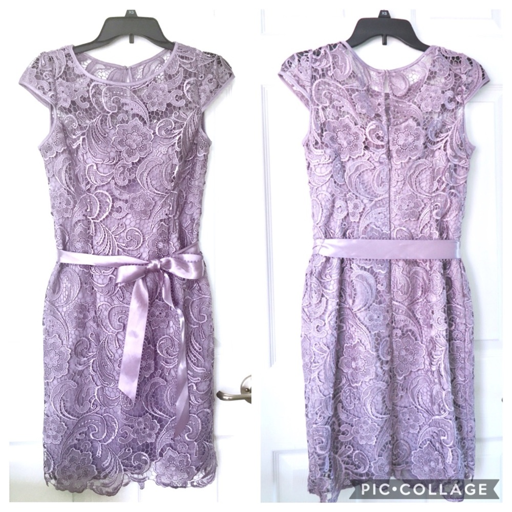 Adrianna Papell | Lavender Lace Cap Sleeve Mini Dress - Picture 2 of 4